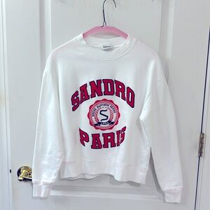 Sandro White Crew Neck Sweater with Red Accents